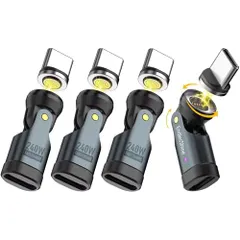 TYPE C to TYPE C マグネット変換アダプタ USB-C 240W 9pins 普通Type-CケーブルをマグネットタイプＣケーブルに変換90/180/360度回転5A超急速充電USB2.0 480Mbpsデータ転送 送料無料 07d42cc8