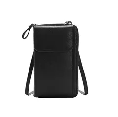 [Four leaf] 大容量 スマホが入る ショルダー 財布 スマホポーチ レディース スマホショルダー 財布付き お財布ショルダー スマホポシェット 携帯ポーチ スマホ 一体型 (黒) [ブラック]