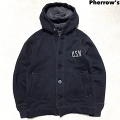 Pherrow's デッキジャケット デッキパーカー ミリタリージャケット スウェット 裏ボア プリント "U.S.N." サイズ36 スミクロ フェードブラック 黒系 フェローズのサムネイル