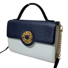 B-23 HANAE MORI ハナエモリ ハンドバッグ ショルダーバッグ 2way ツートン バイカラー ネイビー×ホワイト サークルロゴ ゴールド金具 フォーマルバッグ  522-6-260330 60-17