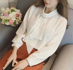 【XL】シフォン ブラウス レディース ボウタイ 蝶結び 長袖 春秋 きれいめ ゆったり オフィス 洗濯タグなし 韓国