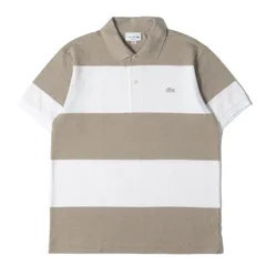【美品】LACOSTE ラコステ ポロシャツ ヘザーブラウン ホワイト サイズ:US M | ワイドボーダー ワニ 刺繍 鹿の子 ポロシャツ (PH997LJ) | CLASSIC FIT | トップス 半袖【メンズ】【中古】