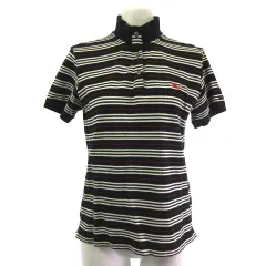 バーバリーゴルフ BURBERRY GOLF ポロシャツ ゴルフウエア ボーダー ワンポイント刺繍 ブラック 黒 M