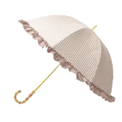 ☆ ストライプ/アイスグレージュ ☆ ピンクトリック pink trick 長傘 晴雨兼用 完全遮光 親骨50cm pink trick ピンクトリック 長傘 晴雨兼用 晴雨兼用傘 雨傘 日傘 レディース傘 傘 かさ カサ フリル傘 日よけ 日除け フリルのサムネイル