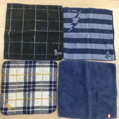 タオルハンカチ 4枚セット まとめ売り メンズ系 チェック・ボーダー