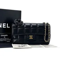 正規品 CHANEL シャネル カメリア チョコバー ミニ クロスバック & ショルダーバッグ ブラック