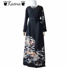 着物リメイク ロング ワンピース 大きいサイズ  黒留袖 Aライン マキシ丈ドレス 御所車花文  金彩 駒刺繍 ブラック 黒