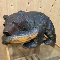 熊 鮭 彫刻 壁掛け インテリア 北海道 聖光 - メルカリ