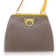 セリーヌ CELINE ハンドバッグ マカダム柄 ワンハンドル ゴールド金具 ブラウン 茶系 レザー イタリア製