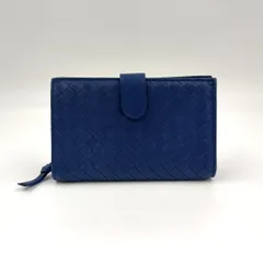 BOTTEGA VENETA イントレチャート 二つ折り レザー ブルー 財布 ゴールド