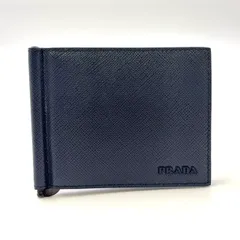 PRADA サフィアーノ 二つ折り レザー ネイビー マネークリップ ブラック
