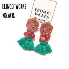 ★1セット限定＼大ぶり／タッセルピアス 赤 緑 フラワー 一点物【イヤリングへ変更可能】 A438