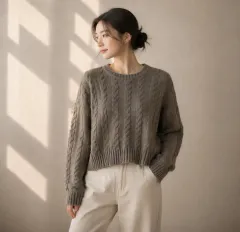 ブラウン ケーブルニット