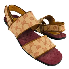良品★GUCCI★グッチ・メンズ キャンバスレザー GGモノグラムデザイン ベルクロバックストラップ サンダル (8/27㎝相当) イタリア製 メンズサンダル 春夏シューズ ブランドサンダル カジュアル