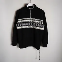 ellesse エレッセ ハーフジップ スウェット シャツ トレーナー プルオーバー ダイヤ柄 黒 M 606N★4のサムネイル