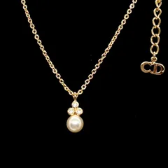 美品★Christian Dior クリスチャン ディオール ネックレス パール ゴールド ラインストーン 箱付き