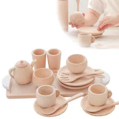 木製おもちゃのだいわ ミニ食器セット (ホワイト) 木のおもちゃ ティーセット お茶会 木製食器 木の食器セット ままごと ままごと用キッチン ままごとセットのサムネイル