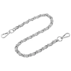 【新品】 uxcell バッグチェーンストラップ 24インチ レザー＆アイアンフラットチェーン バックル付き ショルダーバッグ用 クロスボディバッグ用（グレーストラップ＋シルバーチェ イン） 0