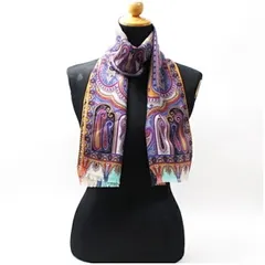 エトロ ウール シルク 長方形ストール スカーフ パープル マルチカラー 中古 Aランク ETRO レディース 女性用