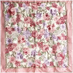 ルチアーノソプラーニ シルク スカーフ ホワイト ピンク 花柄 中古 Aランク LUCIANO SOPRANI レディース 女性