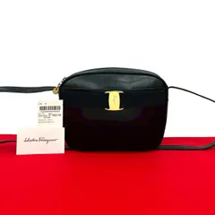 極 美品 Salvatore Ferragamo フェラガモ ヴァラリボン 金具 カーフ レザー 本革 ショルダーバッグ ポシェット ネイビー 86523