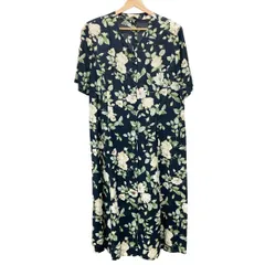 Burberry's(バーバリーズ) ワンピース サイズ17 XL レディース - ダークネイビー×アイボリー×マルチ 半袖/マキシ丈/シャツワンピ/花柄