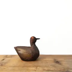 インドの鳥　1900年代初期　アンティーク　ヴィンテージ　木彫　真鍮飾り　鳥の置物　彫刻　オブジェ　インテリア