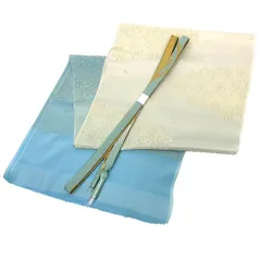 京やQ759 正絹 帯揚げ 帯締め 帯揚げ+帯締め2点セット 薄浅葱色 金糸 桜花文様 手組紐 手組ひも 平組 高麗組 袷の着物 単衣の着物 袷単衣兼用 振袖 訪問着 付下げ 色無地 小紋 紬などに フォーマルからカジュアルまでOK