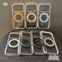 完全透明 保護ケース MagSafe対応 360°回転一体型スタンド 7色展開 耐衝撃 ソフトケース iPhone17/17pro/17pro max/16/15/14/13 多機種対応