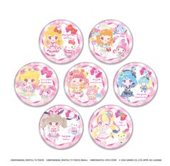 홀로그램 캔 배지 (65mm) [아이카츠! 시리즈 × 산리오 캐릭터즈] 02 / 미니 캐릭터 일러스트 전 7 종 컴플리트 BOX 세트 신품 미개봉품
