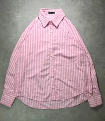 SHEIN シーイン ピンク ストライプ シャツ ブラウス L オーバーサイズ ゆったり 抜き襟 ドロップショルダー チュニック丈 カジュアル きれいめ レディース 羽織り 春夏 100%ポリエステル 縦縞 桃色 美品 匿名配送 即購入OK