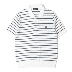 FRED PERRY フレッドペリー ポロシャツ ホワイト ネイビー 白紺 サイズ:M | ボーダー ニット ポロシャツ | トップス 半袖【メンズ】【中古】