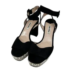 ♪ MIUMIU ミュウミュウ パンプス サンダル 37 1/2 ビジュー ラインストーン スウェード レディース