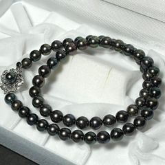 ブラックパール ネックレス 7mm SILVER刻印 本真珠 パール 冠婚葬祭 