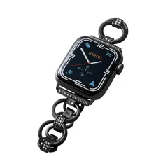 新品 エレコム Apple Watch (アップルウォッチ) バンド 41mm 40mm 38mm [Apple Watch 8 7 SE2 SE 6 5 4 3 2 1 対応] ステンレス チェーンタイプ ラインストーン 長さ調整可 調整工具付き ブラック