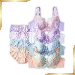 【新品】 [ニッセン] インナーセット 花柄刺しゅうブラジャー・ショーツ４セット組 4セット組(ペールカラー) C75/L 0