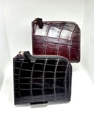 クロコダイル ポロサス ワイン L字ファスナー ハンドメイド 手縫い