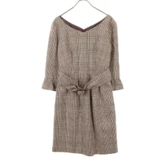 美品 JILLSTUART ジルスチュアート チェック柄 長袖 膝丈ワンピース M ブラウン レディース 古着