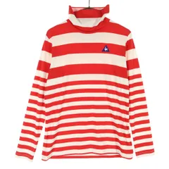 美品 le coq sportif ルコックスポルティフ ワンポイントロゴ 太ボーダー ゴルフ 長袖 タートルネック ストレッチ カットソー M レッド系 レディース 古着