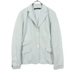 RALPH LAUREN ラルフローレン 日本製 ストライプ柄 長袖 テーラードジャケット 9 ライトブルー レディース 古着