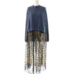 アメリヴィンテージ Ameri VINTAGE ニット 切替 総柄 ドッキング ワンピース ラップスカート ロング シアー ネイビー /MY ■OS