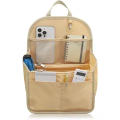 Annekor バッグインバッグ リュック  リュックインバッグ 縦 16ポケット バックインバック インナーバッグ 軽量 撥水 ポーチ B5 小さめ 大きめ レディース メンズ  (M＜B5サイズ＞ ベージュ)