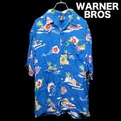 90's WARNER BROS STUDIO STORE ルーニーテューンズ オープンカラーシャツ アロハシャツ レーヨン100% ワーナーブラザーズ バックスバニー 総柄 ビンテージのサムネイル