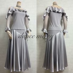 【処分・特価品】社交ダンス　上下セット　セットアップ　アンサンブル　グレー 処分・特価品】社交ダンス 上下セット セットアップ アンサンブル