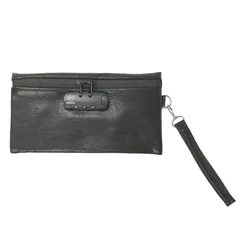 【新品】 [スーツケースカンパニー]防臭 防犯 3桁 ダイヤル錠 付き GPT 活性炭 PUレザー 薄マチ ポーチ 脱臭 横長 スリム 薄型 ケース レザー調 シボ加工 ソフトレザー 風 A6収納 取り外せる 持ち手 ストラップ バッグインバッグ クラッチ 1