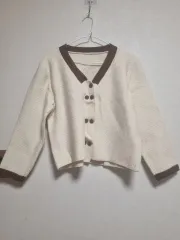 アイボリー ブラウン バイカラー ニット カーディガン 140番