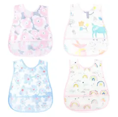 【即日発送】4枚セット 名前入 軽量 洗いやすいと乾きやすい 汚いにくい エプロン 離乳食 保育園 ベビー 食事用エプロン