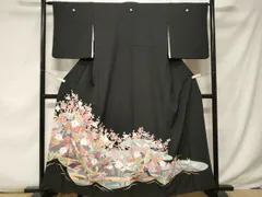 平和屋着物■豪華黒留袖　友禅　尾長鳥枝花文　正絹　逸品　CABF3773ev