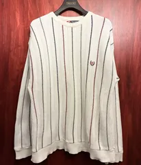 レア MADE IN USA製 90s CHAPS RALPH LAUREN ストライプ柄 クルーネックコットンセーター ホワイト Mサイズのサムネイル
