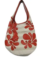 【美品】イオコムイオ io comme io センソユニコ  コットン ハンドバッグ トートバッグ 肩掛け レザーの花柄パッチワーク インナーポーチ付き ベージュオレンジ ■管理番号L29898YER-260412-103（（990）